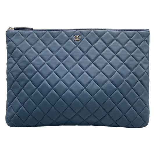 Chanel Matelasse Blue-Grey Silver Hardware Lambskin Clutch