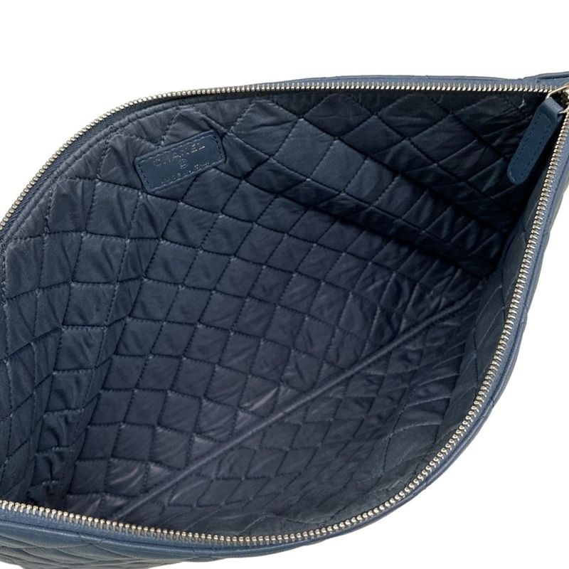Chanel Matelasse Blue-Grey Silver Hardware Lambskin Clutch
