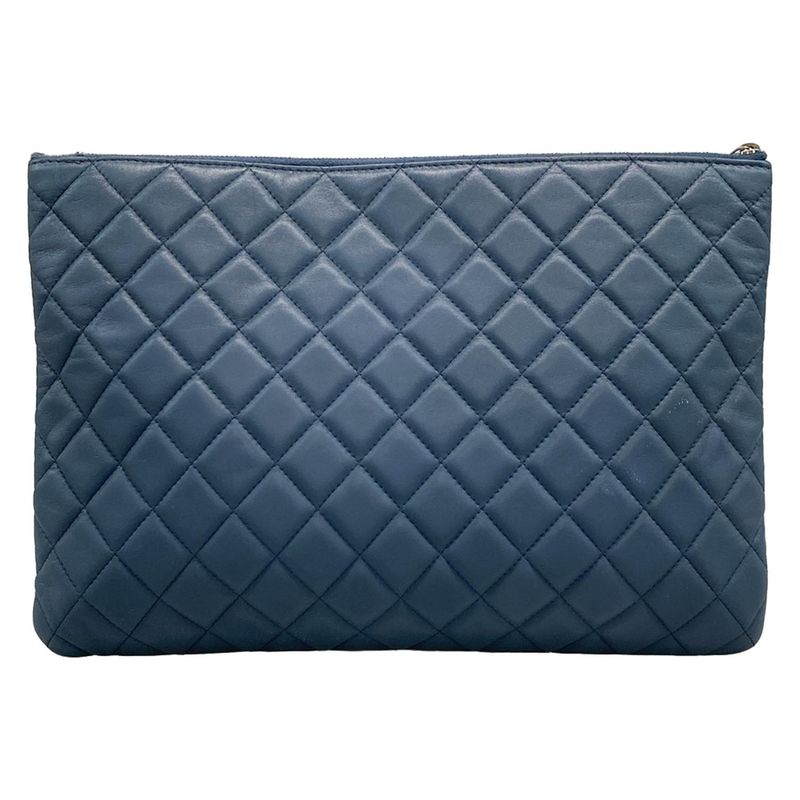 Chanel Matelasse Blue-Grey Silver Hardware Lambskin Clutch