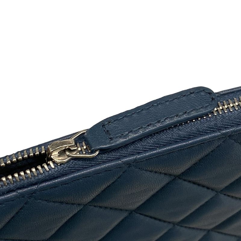 Chanel Matelasse Blue-Grey Silver Hardware Lambskin Clutch