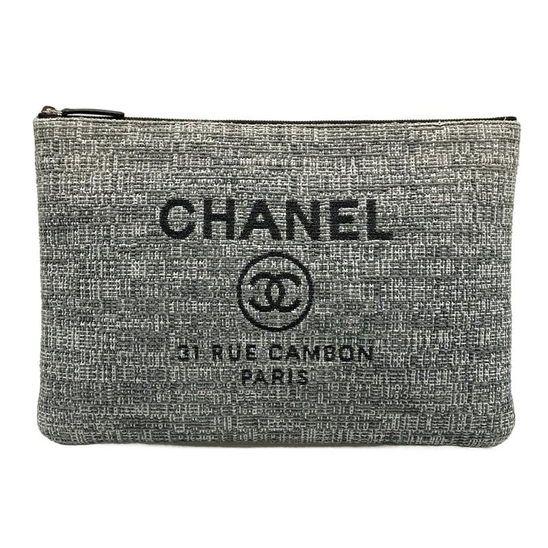 Chanel Clutch Bag Deauville Line Gray X White X Dark Gray Tweed