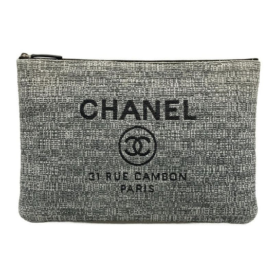 Chanel Clutch Bag Deauville Line Gray X White X Dark Gray Tweed