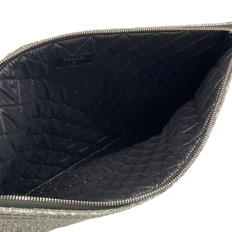 Chanel Clutch Bag Deauville Line Gray X White X Dark Gray Tweed