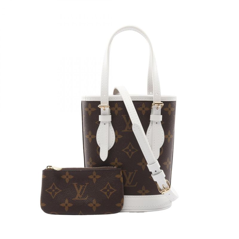 Louis Vuitton Handbag Nano Bucket Monogram M81489 White PVC Coated Canvas