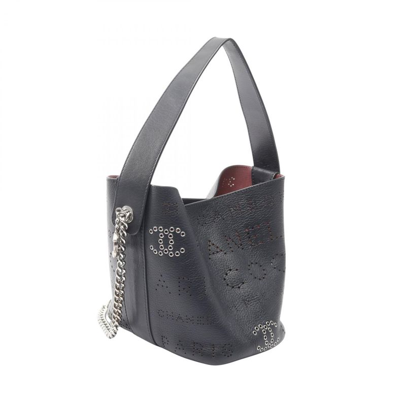 Chanel Shoulder Bag Perforated Logo Coco Mark Navy Leather Perforated Logo