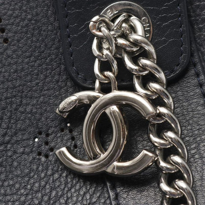 Chanel Shoulder Bag Perforated Logo Coco Mark Navy Leather Perforated Logo