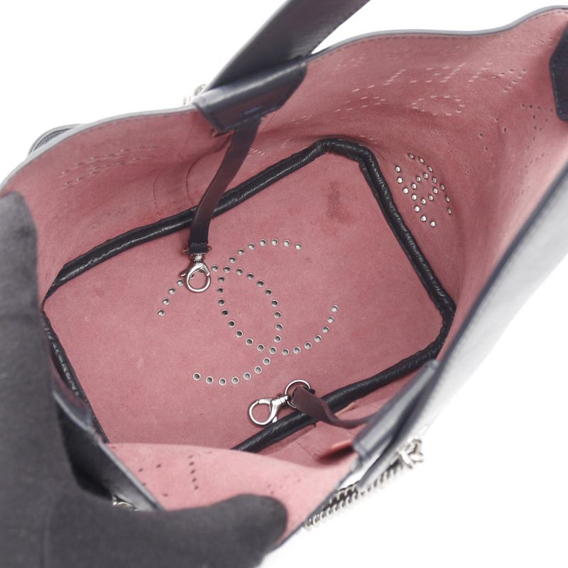 Chanel Shoulder Bag Perforated Logo Coco Mark Navy Leather Perforated Logo