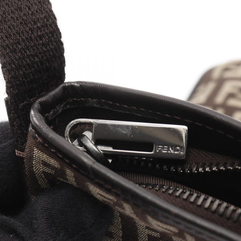 Fendi Shoulder Bag Zucchino Dark Brown Canvas Leather Zucchini Shoulder Bag