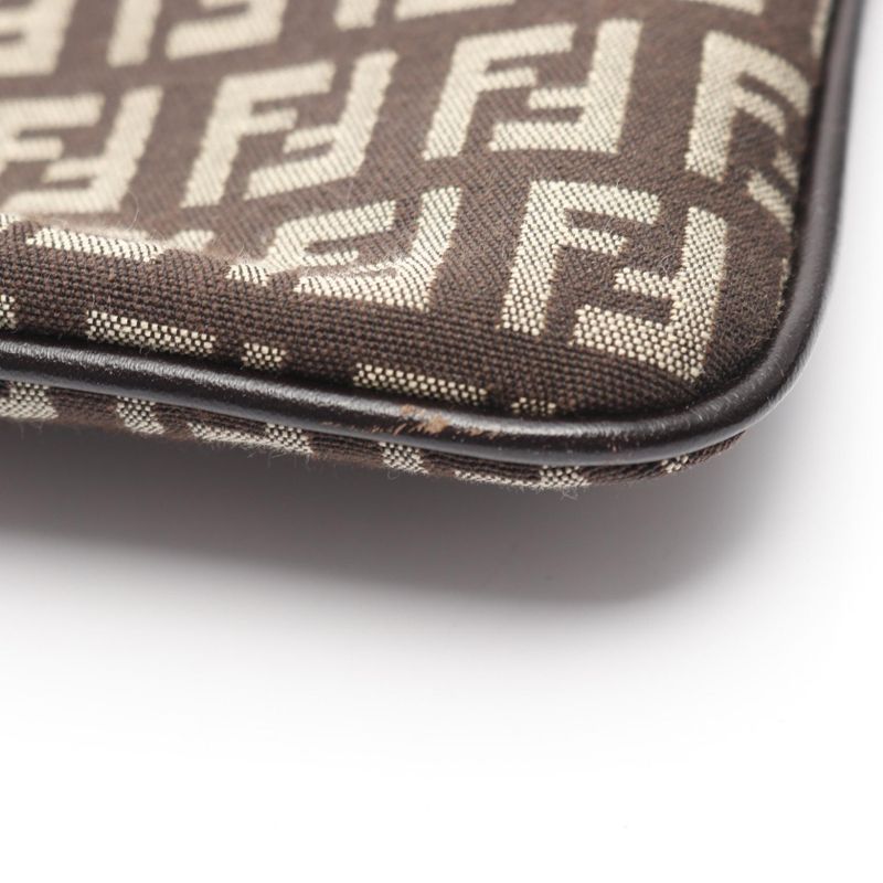 Fendi Shoulder Bag Zucchino Dark Brown Canvas Leather Zucchini Shoulder Bag