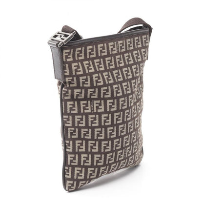 Fendi Shoulder Bag Zucchino Dark Brown Canvas Leather Zucchini Shoulder Bag