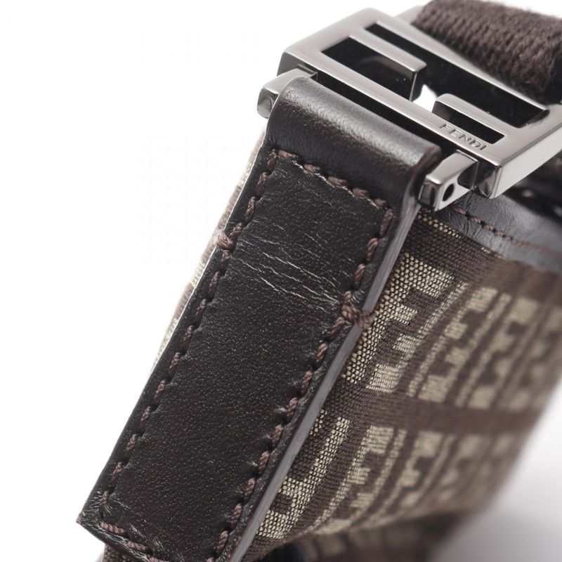 Fendi Shoulder Bag Zucchino Dark Brown Canvas Leather Zucchini Shoulder Bag