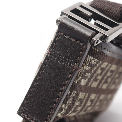 Fendi Shoulder Bag Zucchino Dark Brown Canvas Leather Zucchini Shoulder Bag