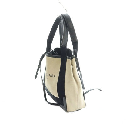 Balenciaga Navy Cabas Su XS 2way Tote Bag Shoulder Bag Canvas Ivory Black