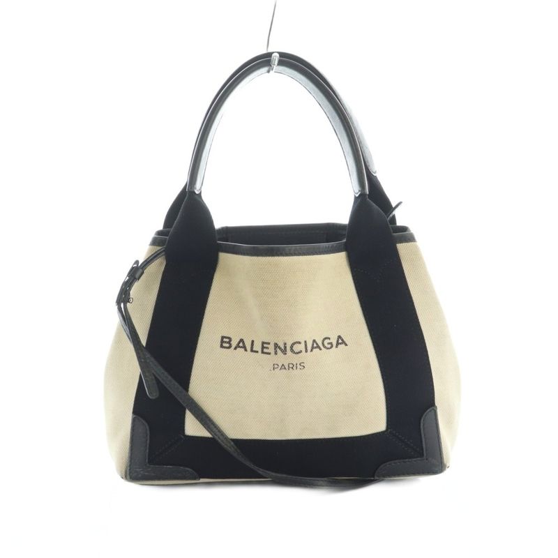 Balenciaga Navy Cabas Su XS 2way Tote Bag Shoulder Bag Canvas Ivory Black