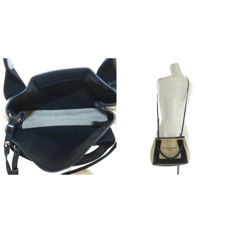 Balenciaga Navy Cabas Su XS 2way Tote Bag Shoulder Bag Canvas Ivory Black