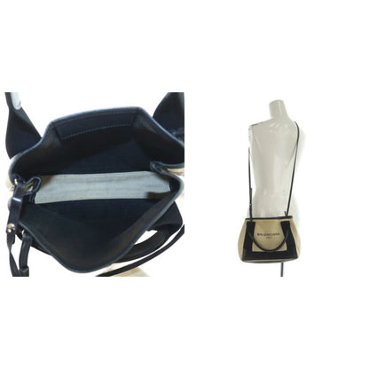 Balenciaga Navy Cabas Su XS 2way Tote Bag Shoulder Bag Canvas Ivory Black
