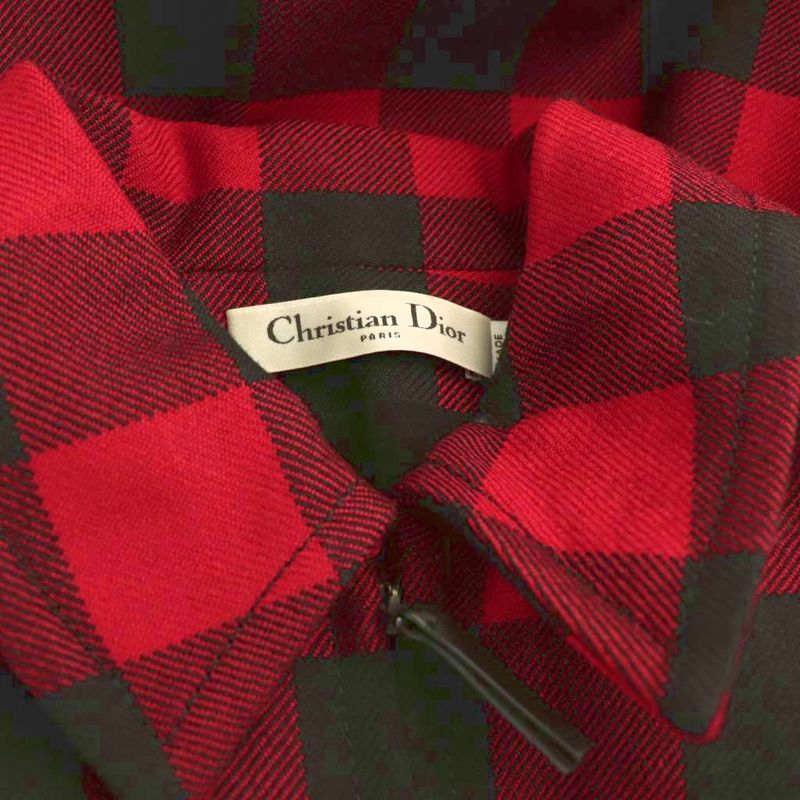 Christian Dior Wool Check Short Sleeve Dress Mini F34 Red Black 951r12a1184 Df