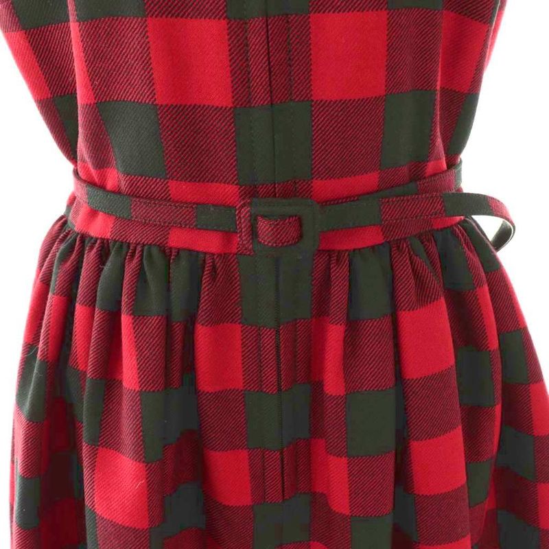 Christian Dior Wool Check Short Sleeve Dress Mini F34 Red Black 951r12a1184 Df