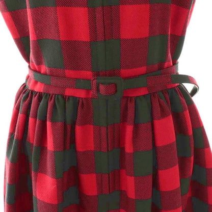Christian Dior Wool Check Short Sleeve Dress Mini F34 Red Black 951r12a1184 Df