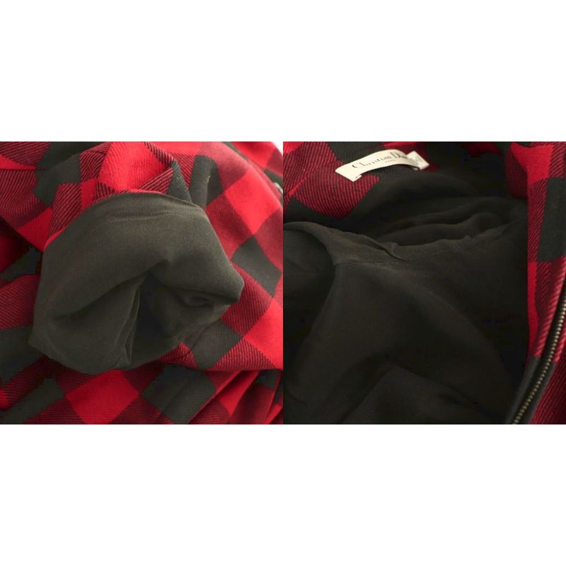 Christian Dior Wool Check Short Sleeve Dress Mini F34 Red Black 951r12a1184 Df