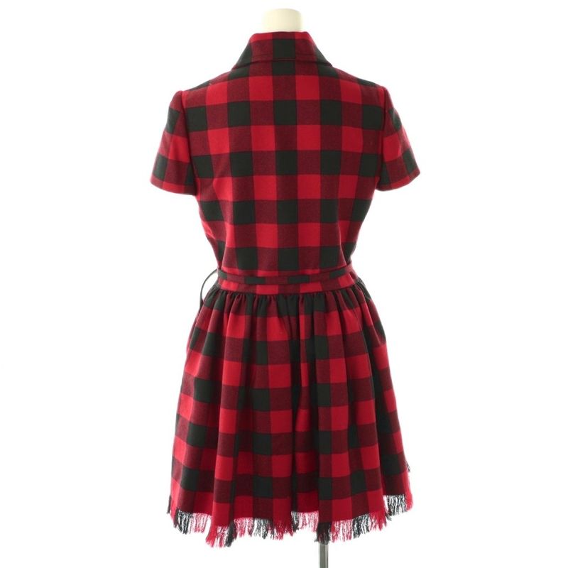 Christian Dior Wool Check Short Sleeve Dress Mini F34 Red Black 951r12a1184 Df