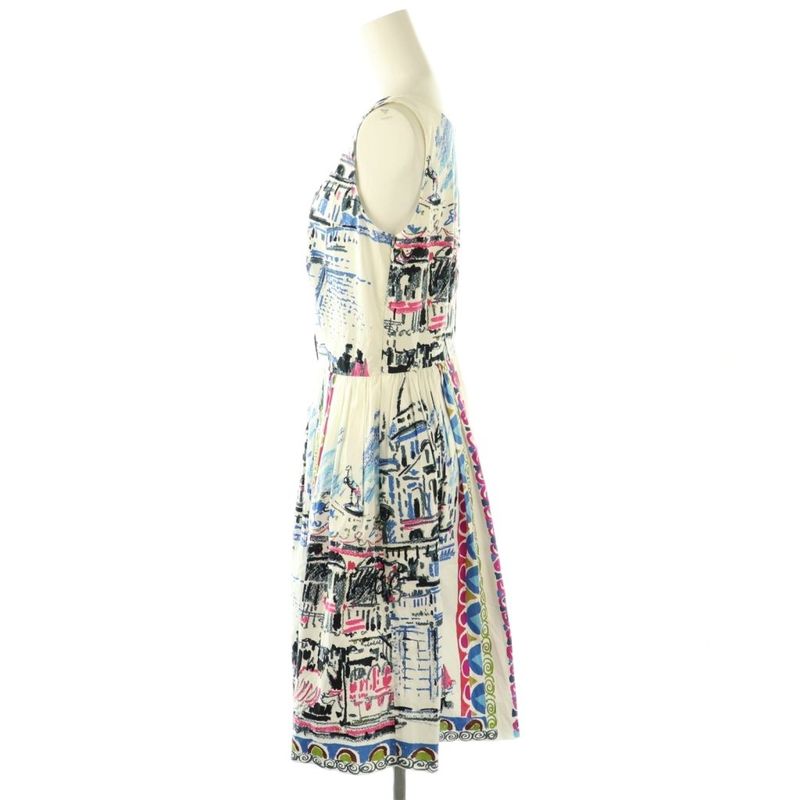 Prada Voyage Print Dress Sleeveless 40 White Multicolor Es - OS