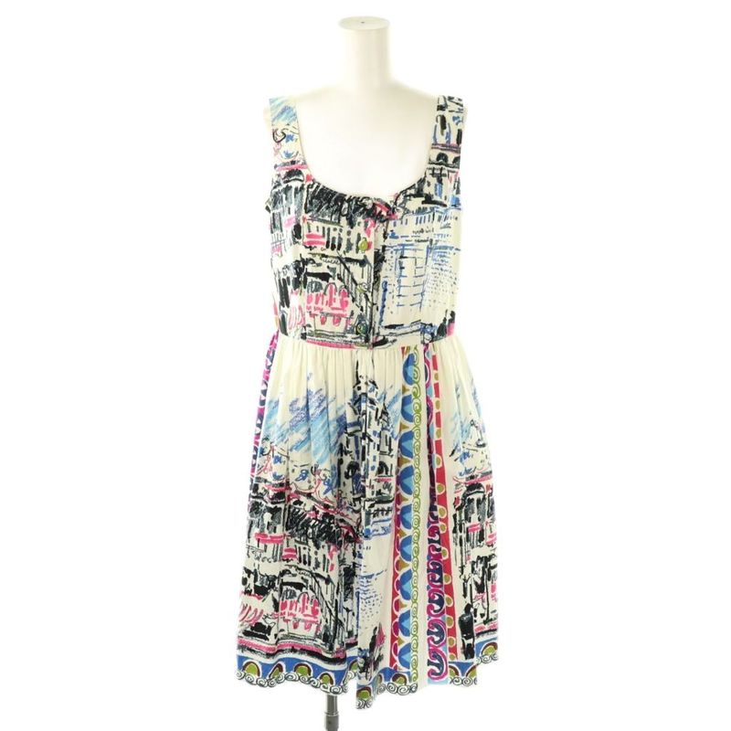 Prada Voyage Print Dress Sleeveless 40 White Multicolor Es - OS
