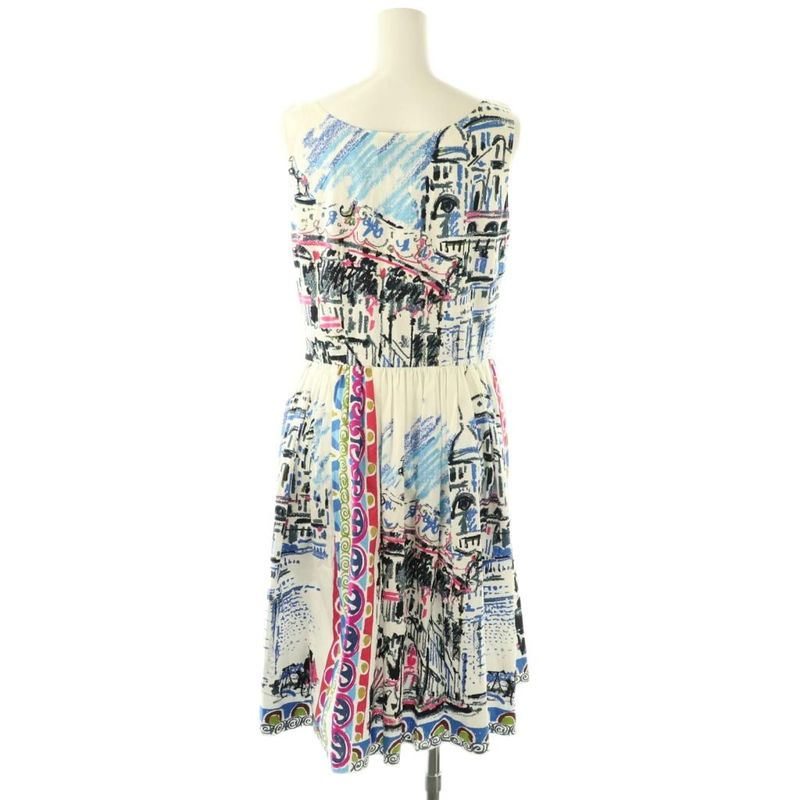 Prada Voyage Print Dress Sleeveless 40 White Multicolor Es - OS