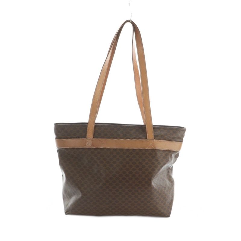 Celine Tote Bag Leather Logo Macadam Pattern Brown Mi - OS - OH