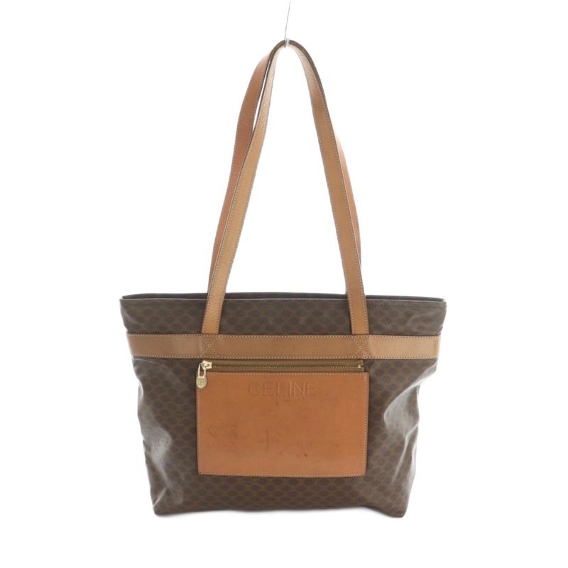 Celine Tote Bag Leather Logo Macadam Pattern Brown Mi - OS - OH