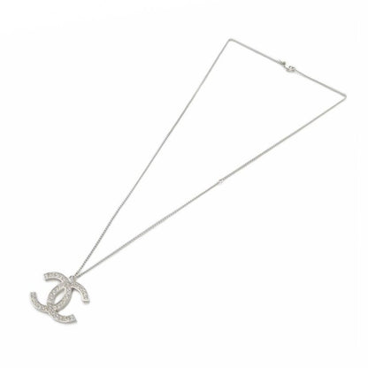 Chanel 12a Coco Mark Necklace Rhinestone Pendant Silver Color
