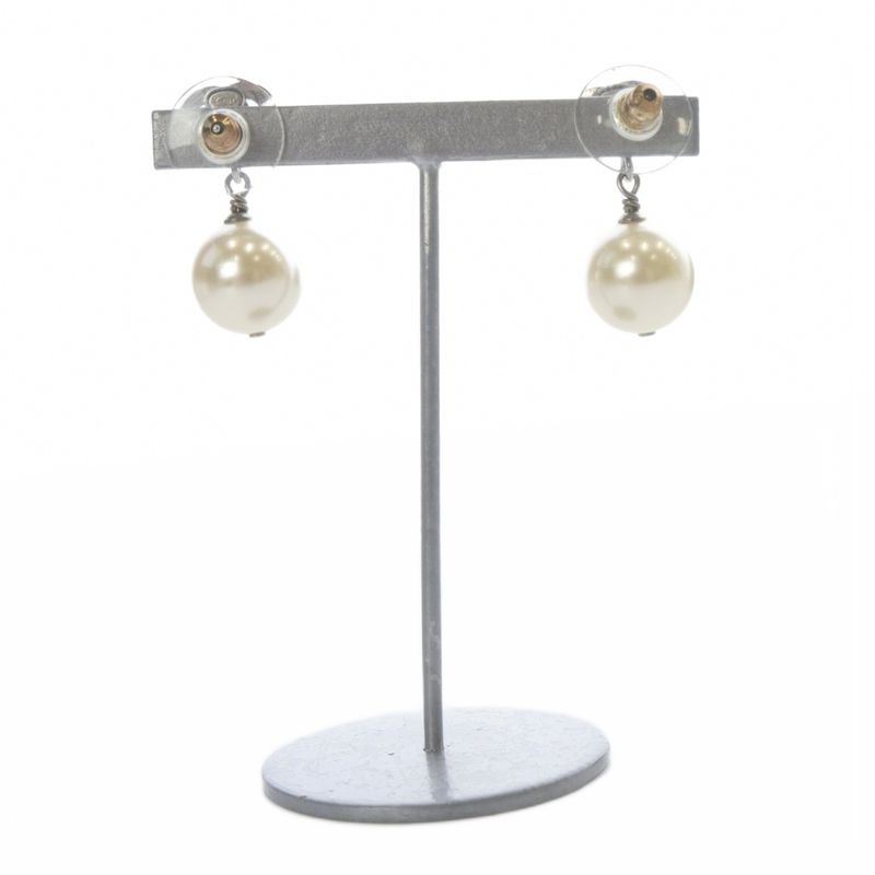 Chanel 24 A24v Pearl Coco Mark Earrings Silver Color