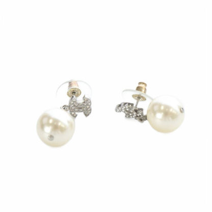 Chanel 24 A24v Pearl Coco Mark Earrings Silver Color