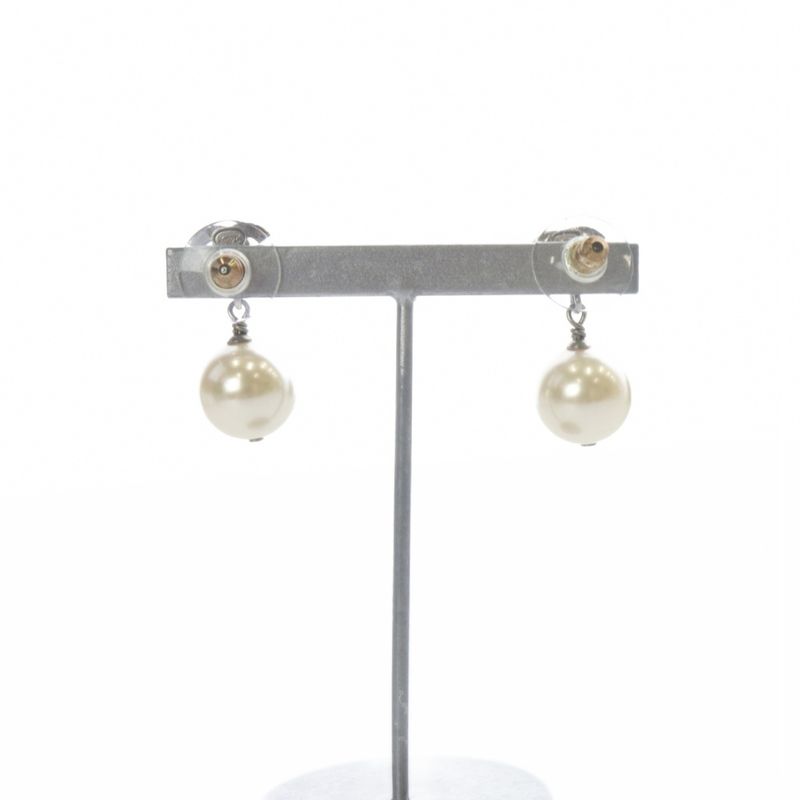 Chanel 24 A24v Pearl Coco Mark Earrings Silver Color