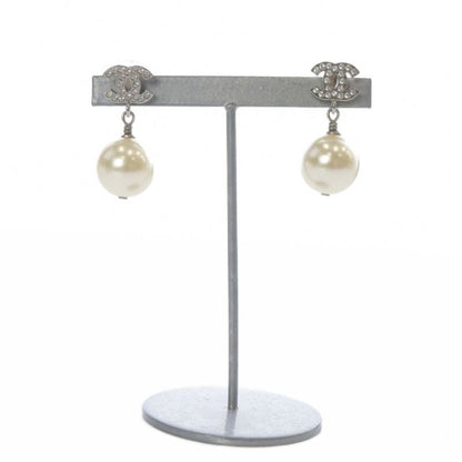 Chanel 24 A24v Pearl Coco Mark Earrings Silver Color