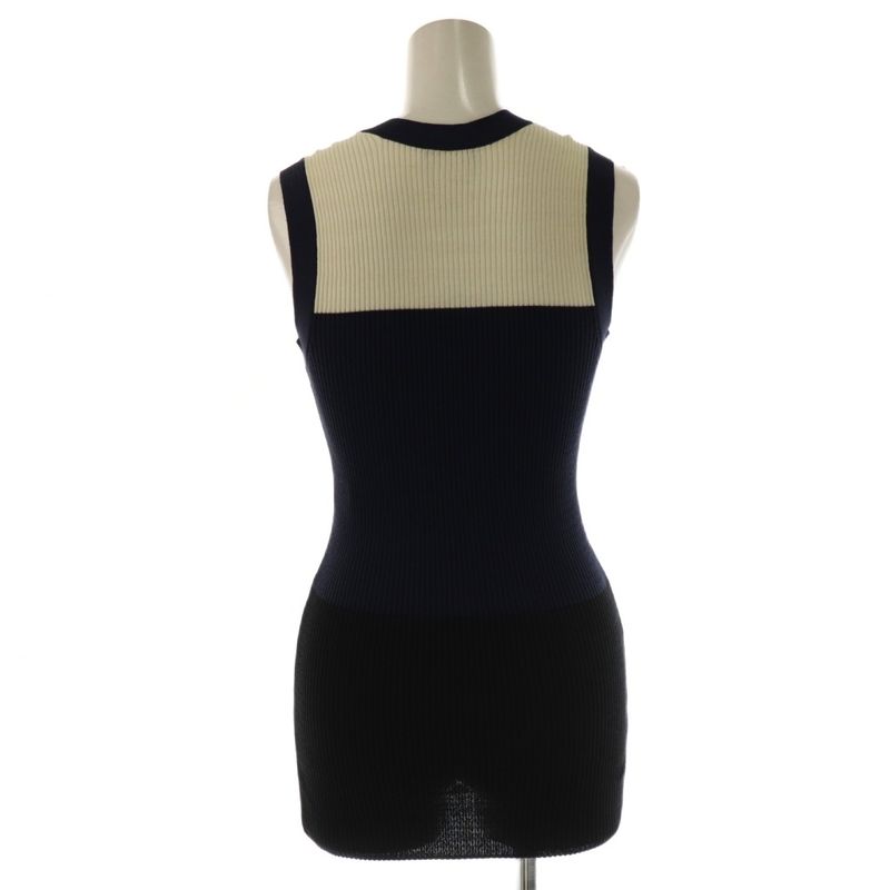 Chanel P40691k02967 Logo Knit Tank Top Cut and Sleeveless Cotton 38 White Navy