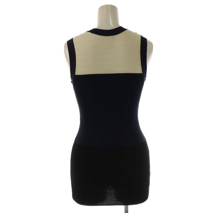 Chanel P40691k02967 Logo Knit Tank Top Cut and Sleeveless Cotton 38 White Navy
