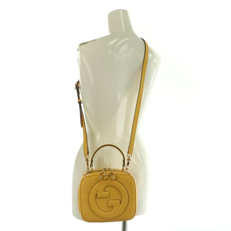 Gucci Blondie Small Top Handle Bag Shoulder 2way Logo Leather Yellow 744434 AQ