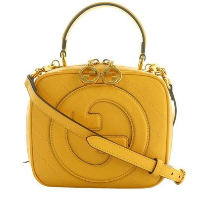 Gucci Blondie Small Top Handle Bag Shoulder 2way Logo Leather Yellow 744434 AQ