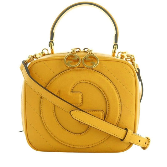 Gucci Blondie Small Top Handle Bag Shoulder 2way Logo Leather Yellow 744434 AQ