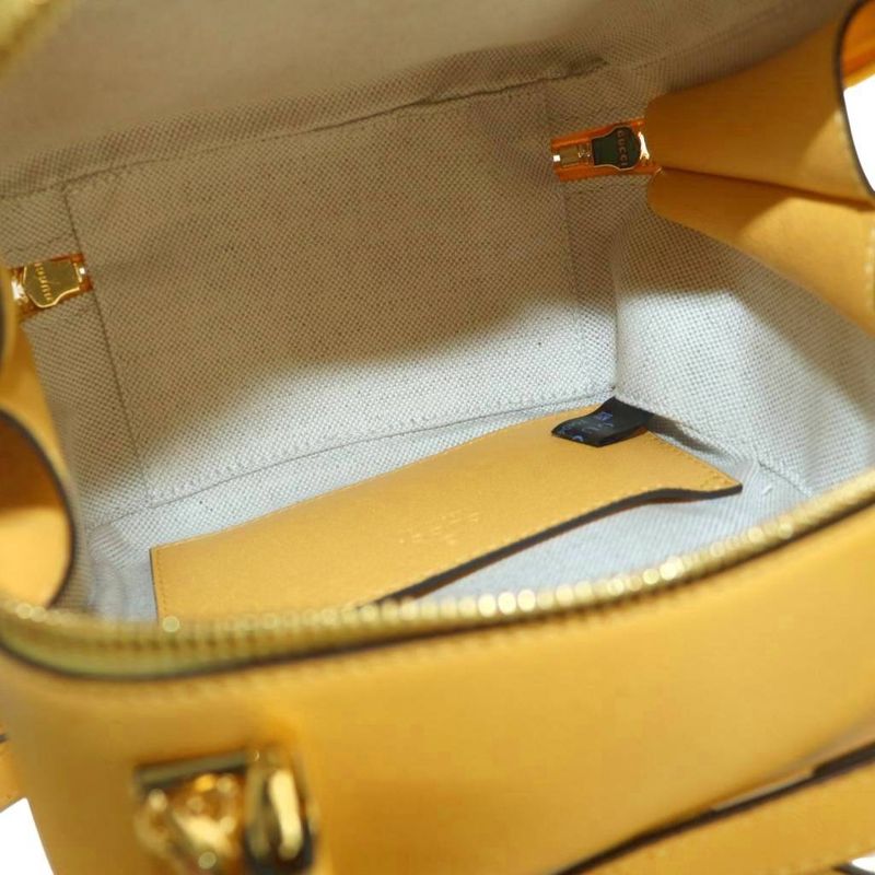 Gucci Blondie Small Top Handle Bag Shoulder 2way Logo Leather Yellow 744434 AQ