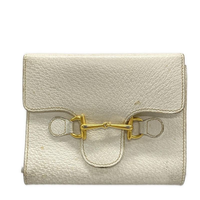 Gucci Trifold Wallet With Horsebit 035416 White Leather