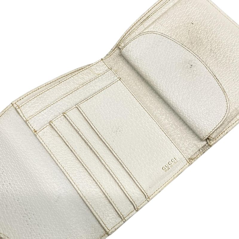 Gucci Trifold Wallet With Horsebit 035416 White Leather