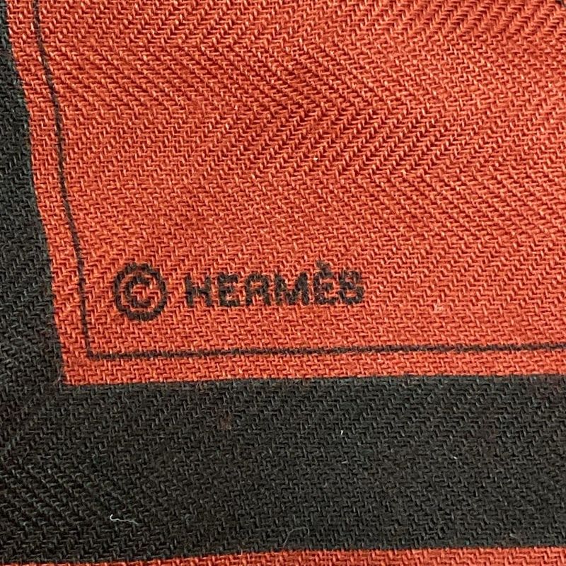 Hermes Shawl Carre Geant Red and Black Fringe Cashmere Silk