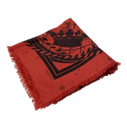 Hermes Shawl Carre Geant Red and Black Fringe Cashmere Silk