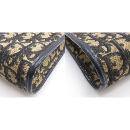 Christian Dior Vintage Trotter Shoulder Bag Logo Plate Canvas Leather Beige