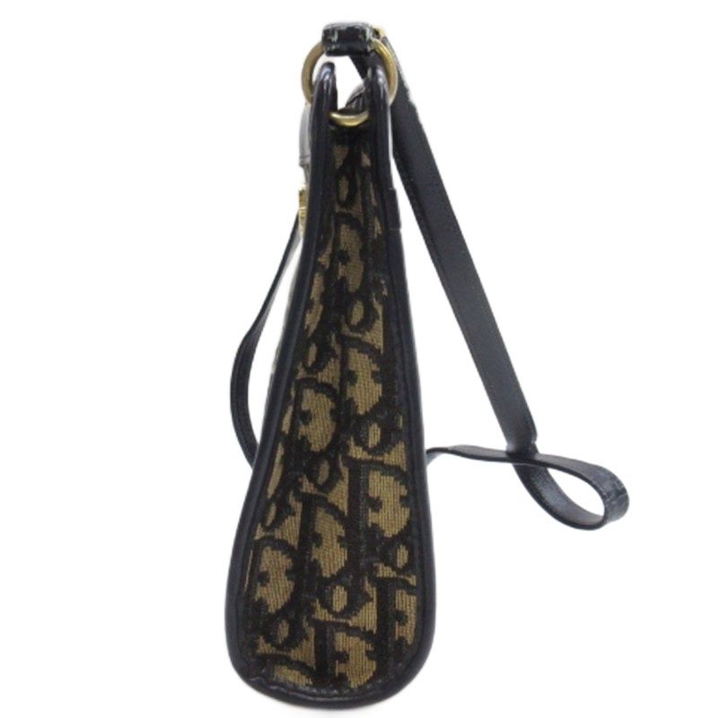 Christian Dior Vintage Trotter Shoulder Bag Logo Plate Canvas Leather Beige