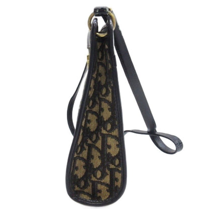 Christian Dior Vintage Trotter Shoulder Bag Logo Plate Canvas Leather Beige