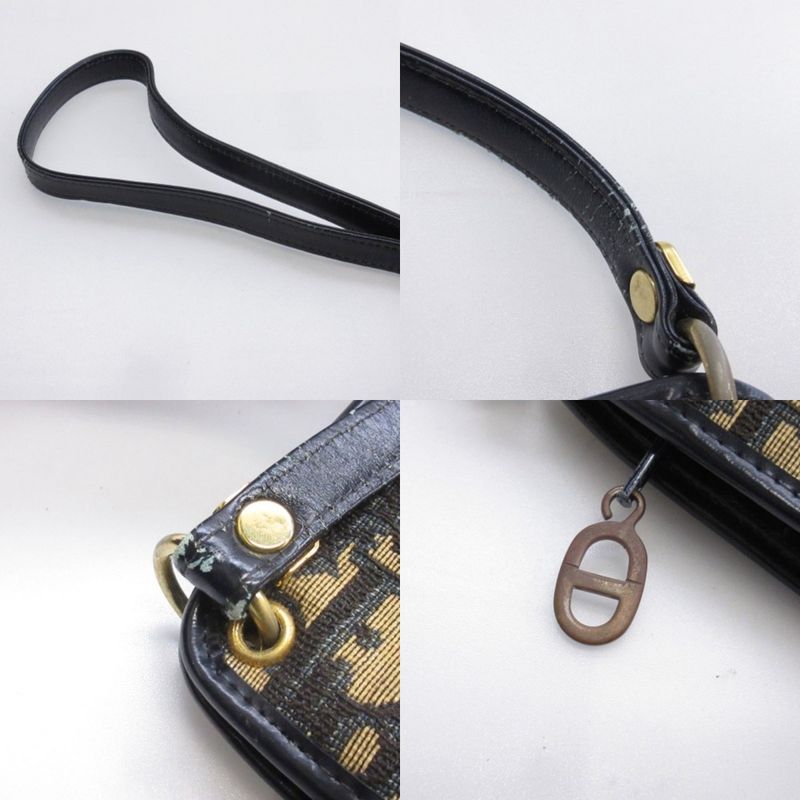 Christian Dior Vintage Trotter Shoulder Bag Logo Plate Canvas Leather Beige