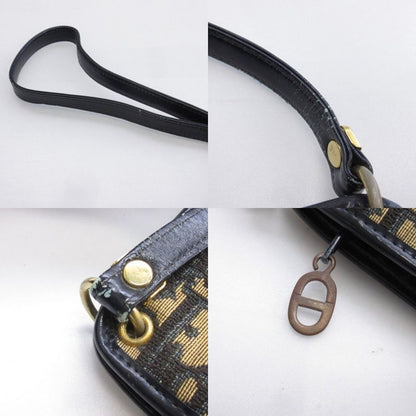 Christian Dior Vintage Trotter Shoulder Bag Logo Plate Canvas Leather Beige